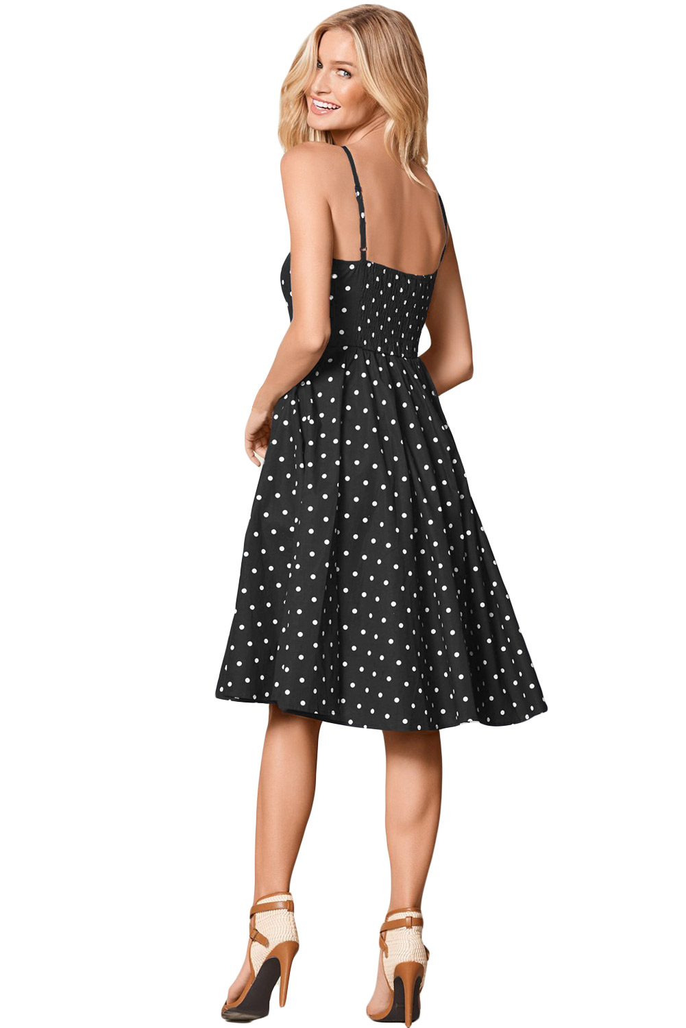 BY610141-2 Black White Polka Dot Flared Vintage Dress